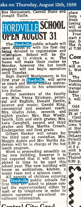 Hordville school opens in 1959 with new addition being built