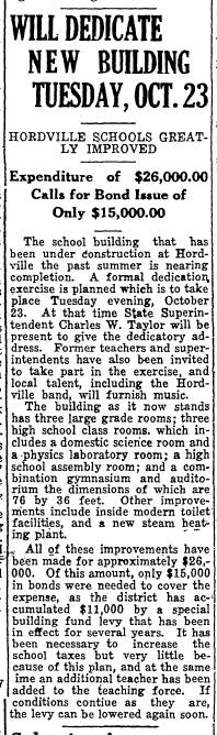 Hordville school addition 1927 article